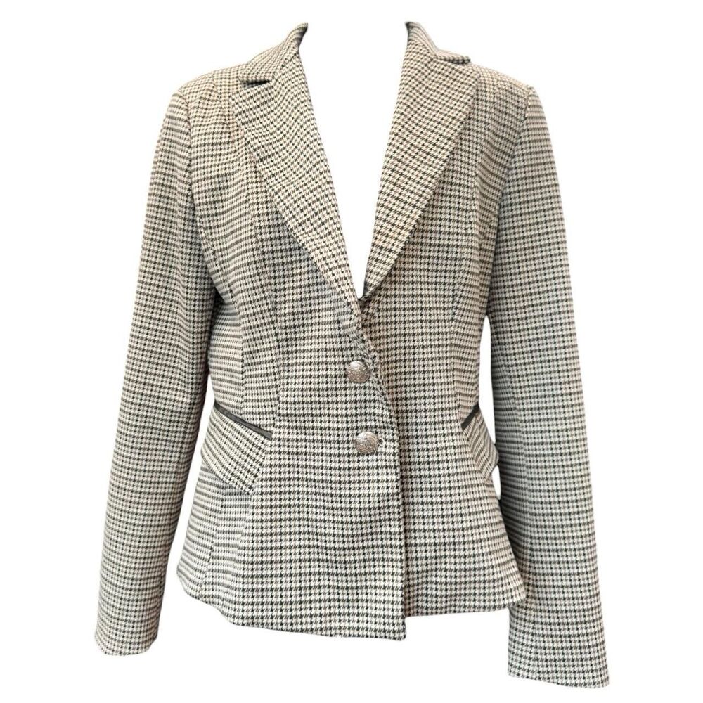 White House Black Market Black and Beige Houndstooth Blazer Size 12
